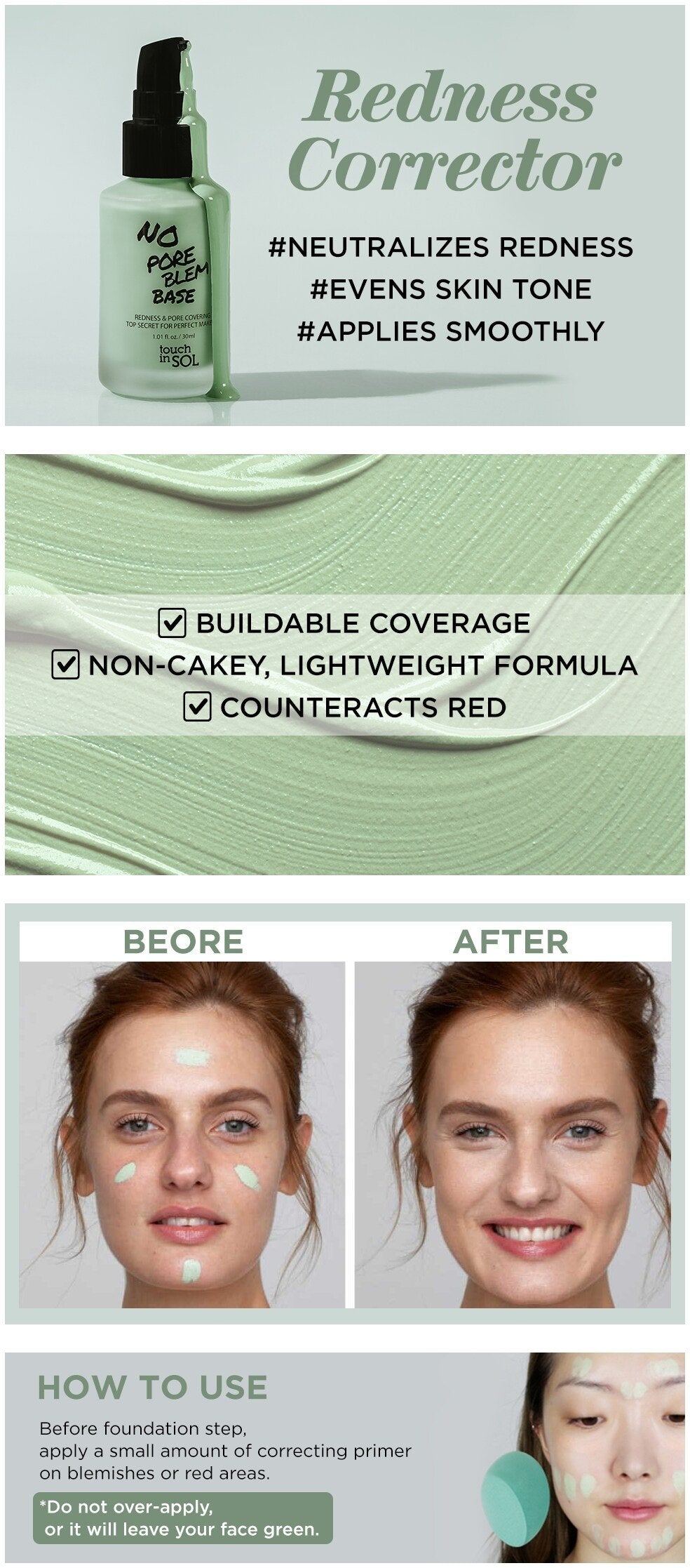 touch in SOL No Pore Blem Redness Correcting Base