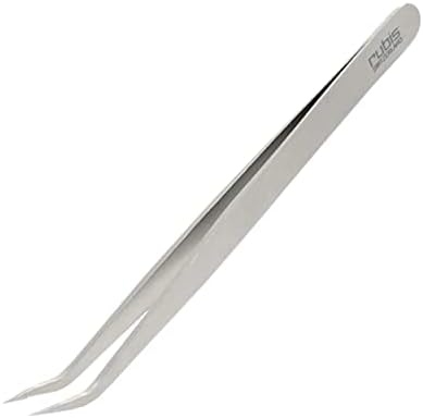 Rubis Volume Rush Stainless Steel Eyelash Tweezers with Angled Tips for Attaching False Eyelashes, 1KVR02,Rubis Switzerland Swiss Made World Renowned Precision